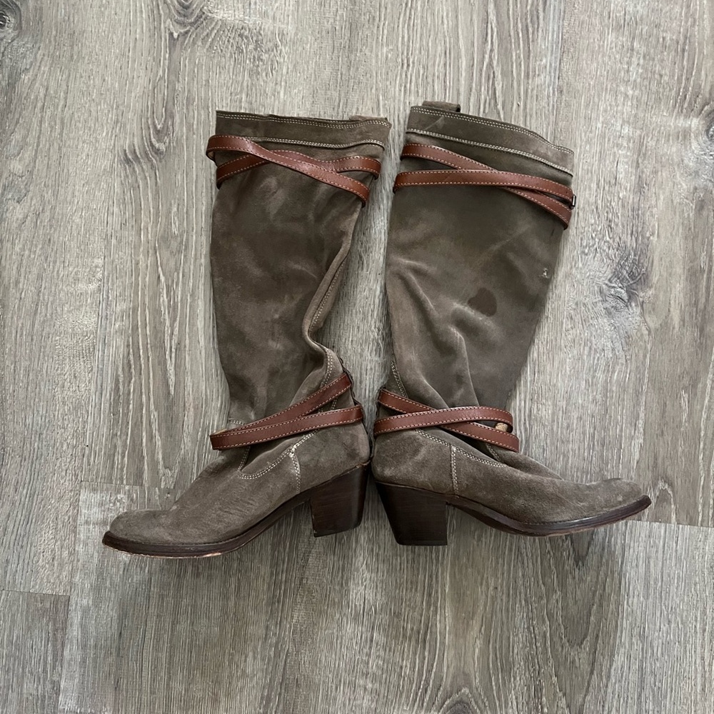 Frye Jane Strappy Boot - Size 6.5 - Gray Suede - Picture 2 of 9